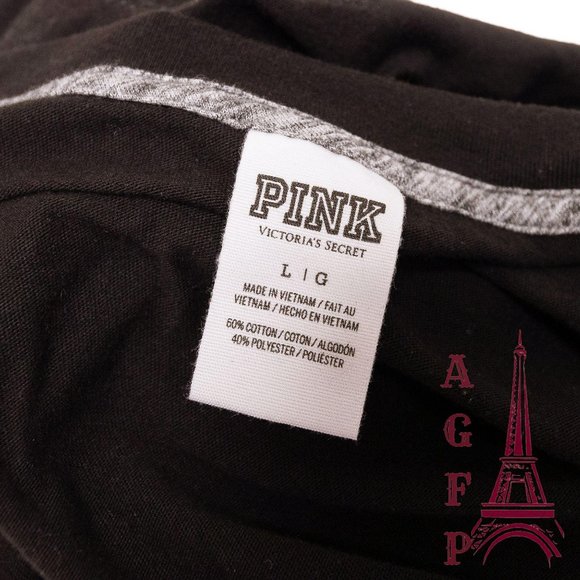 PINK VS bling Logo sequin Varsity black V neck Top - Picture 10 of 10